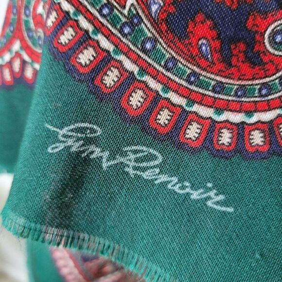 EUC VINTAGE GIM RENOIR GREEN RED PAISLEY LARGE HANKY / SCARF - Picture 7 of 9